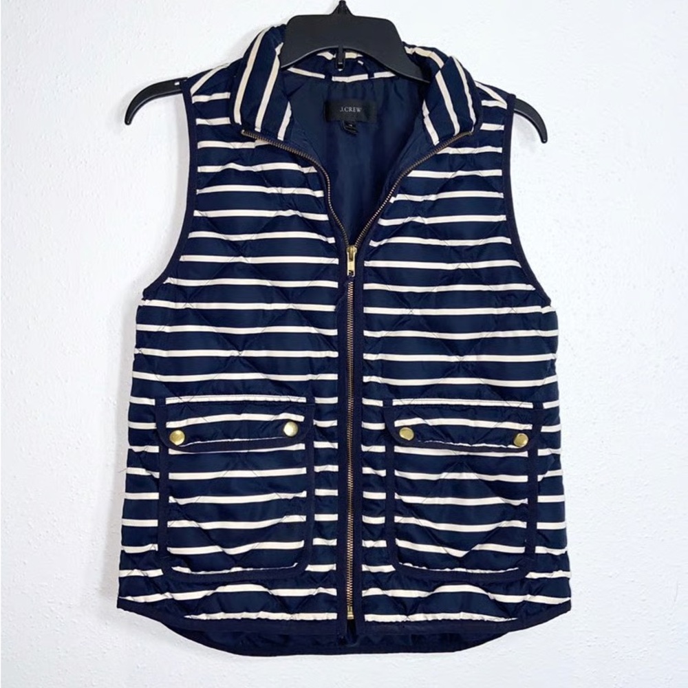 J. Crew Navy and Cream Striped Quilted Vest